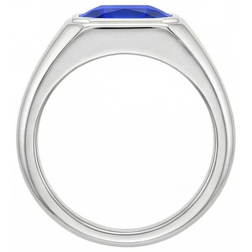 Radiant Solitaire Men's Ring Gold Ceylon Sapphire Thick Shank 1 Carat