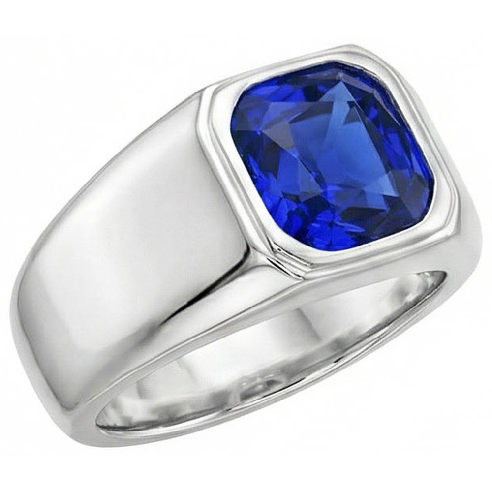 Radiant Solitaire Men's Ring Gold Ceylon Sapphire Thick Shank 1 Carat
