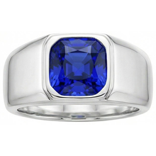 Radiant Solitaire Men's Ring Gold Ceylon Sapphire Thick Shank 1 Carat