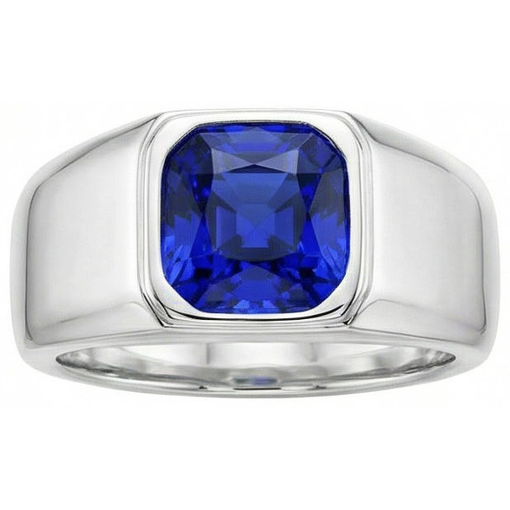 Radiant Solitaire Men's Ring Gold Ceylon Sapphire Thick Shank 1 Carat