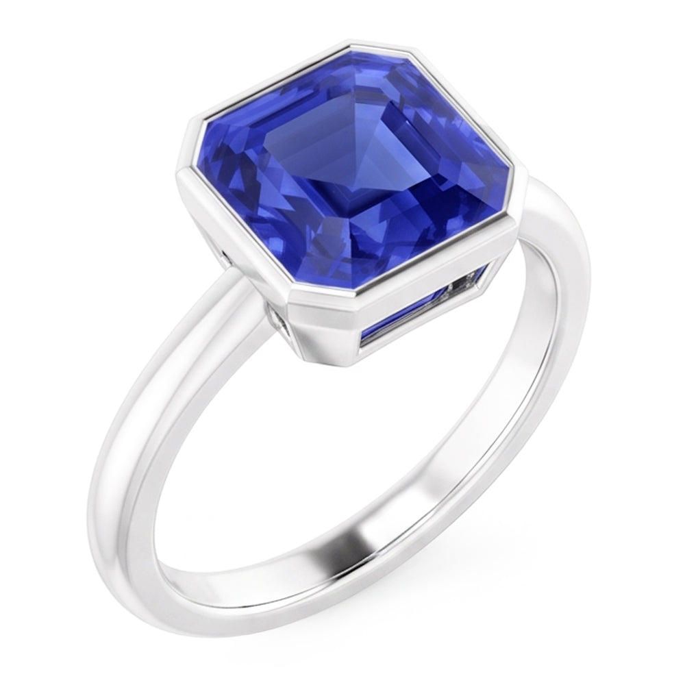 Radiant Solitaire Women's Ring Bezel Set Ceylon Sapphire 2 Carats