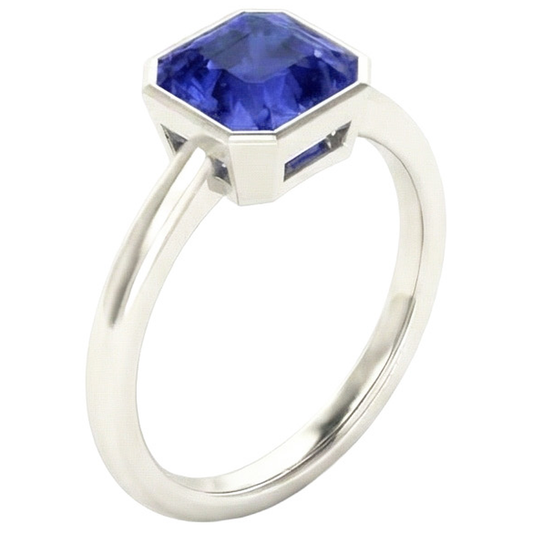 Radiant Solitaire Women's Ring Bezel Set Ceylon Sapphire 2 Carats