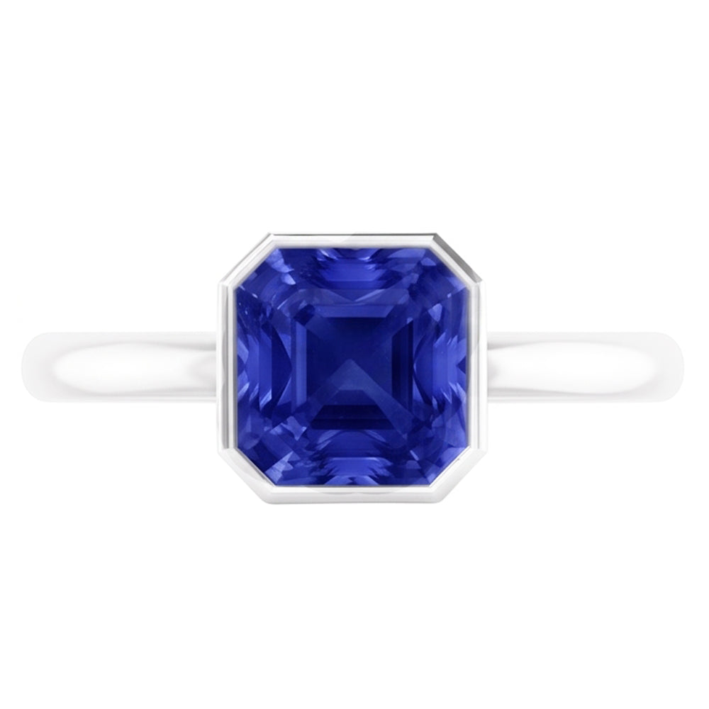 Radiant Solitaire Women's Ring Bezel Set Ceylon Sapphire 2 Carats