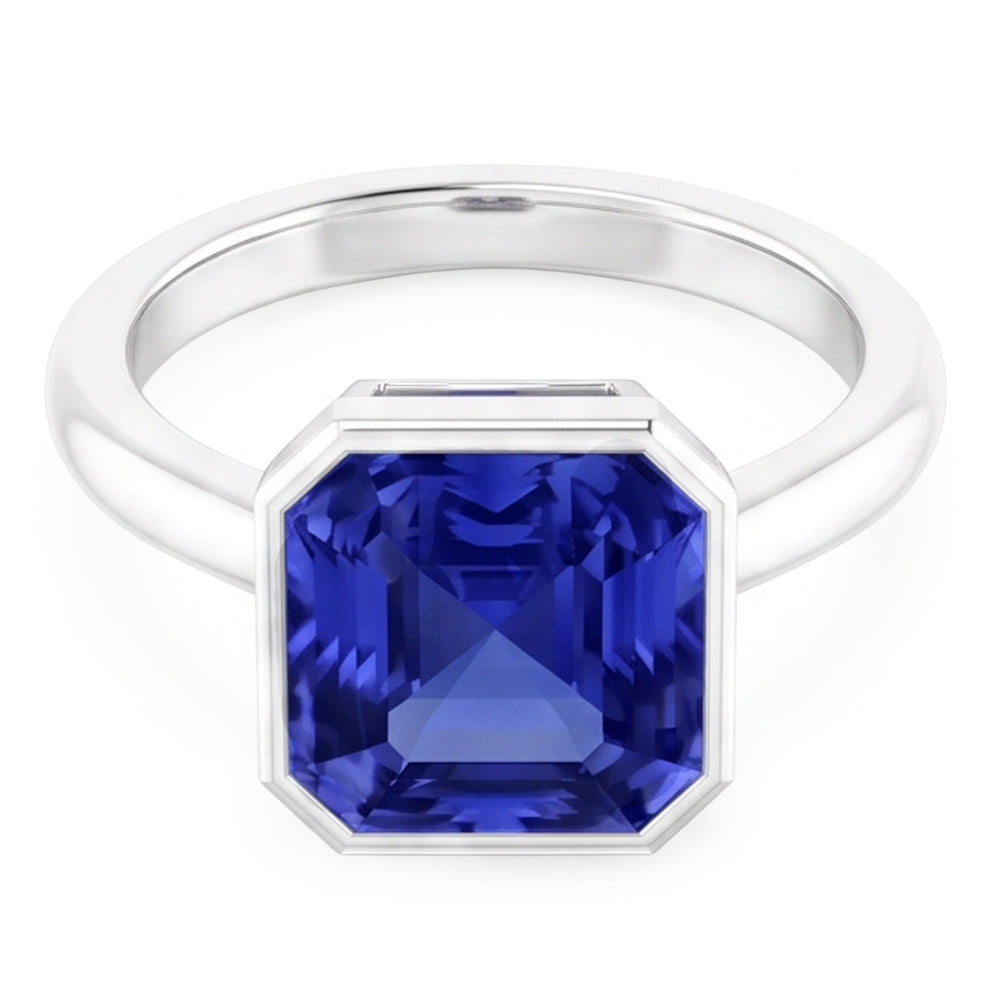 Radiant Solitaire Women's Ring Bezel Set Ceylon Sapphire 2 Carats