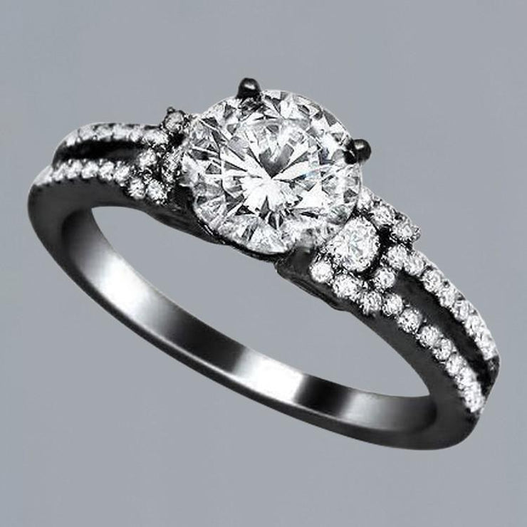 Rea Diamond Fancy Ring Black Gold Solitaire With Accents 2.25 Carats