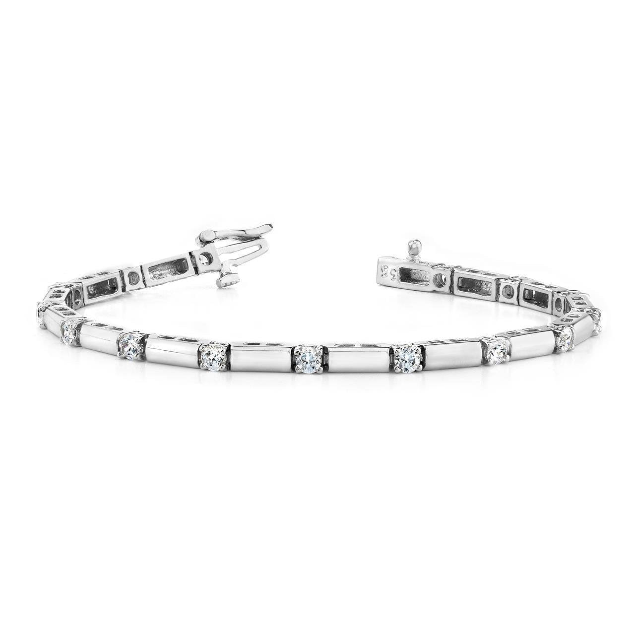 Real 2.50 Carats Round Diamonds Bar Bracelet Clean Design White Gold 14K2