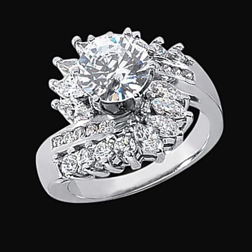 Real 3 Carat Diamond Floral Style Engagement Ring Lady Jewelry White Gold
