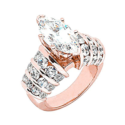 Real 3 Carat Marquise Diamond Engagement Ring With Accents Rose Gold 14K