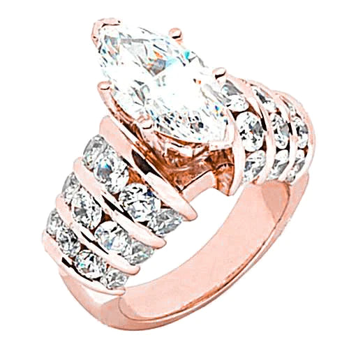 Real 3 Carat Marquise Diamond Engagement Ring With Accents Rose Gold 14K