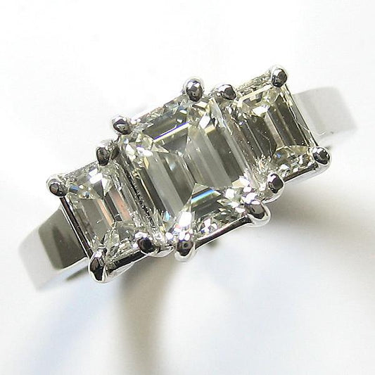 Real 3 Stone Emerald Cut Anniversary Ring