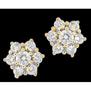 Real 4.2 Ct. Diamond Yellow Gold Stud Earring Pair Round
