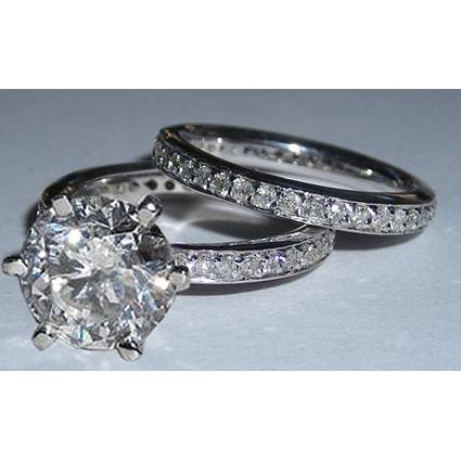 Real 5 Carats Diamond Engagement Ring And Band Set White Gold 14K