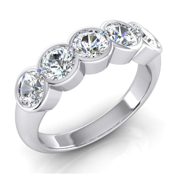 Real 5 Stone Diamond Anniversary Band Half Bezel Setting 1.50 Carats