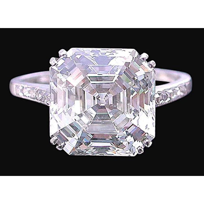 Real Asscher And Round Diamond Ring 3.15 Carats With Accents White Gold