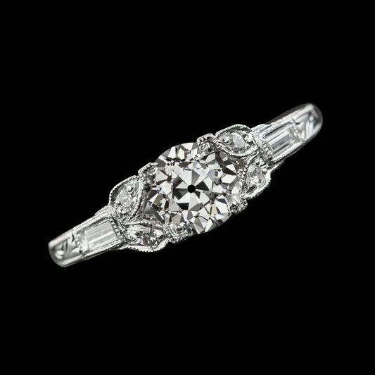 Real Baguette & Round Old Miner Diamond Ring Vintage Style 3 Carats