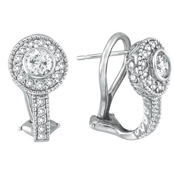 Real Bezel Diamond Drop Earrings White Gold 1.13 Carats 14K White Gold
