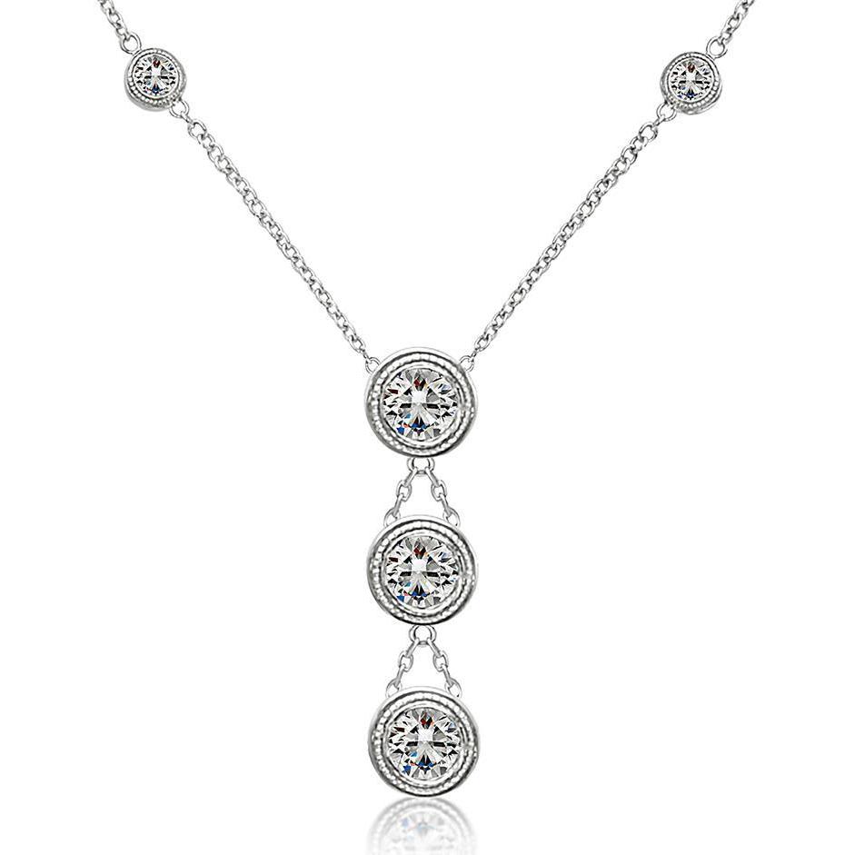 Real Bezel Milligrain Setting 3.15 Ct Necklace White Gold 14K