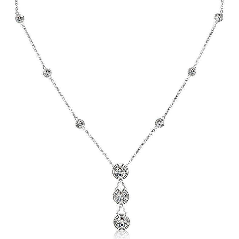 Real Bezel Milligrain Setting 3.15 Ct 18 Inches Necklace White Gold 14K