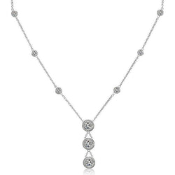 Real Bezel Milligrain Setting 3.15 Ct 18 Inches Necklace White Gold 14K