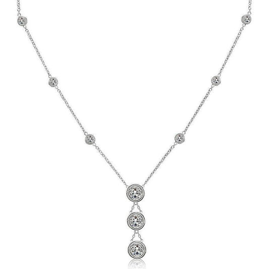 Real Bezel Milligrain Setting 3.15 Ct 18 Inches Necklace White Gold 14K