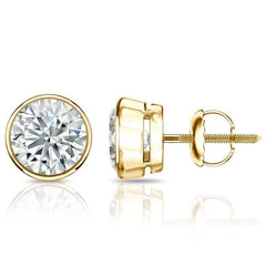 Real Bezel Set 3 Carats Women Studs Earrings Gold 14K New