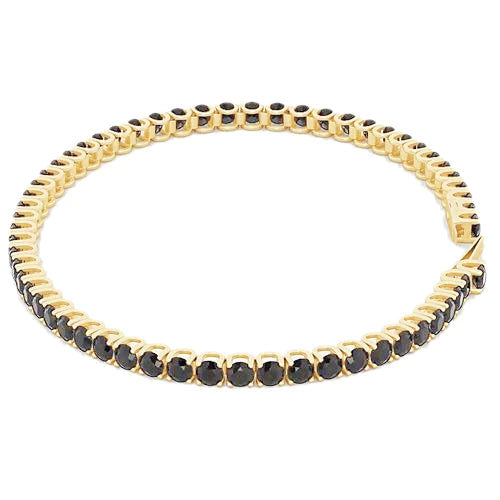 Real Black Diamond Tennis Bracelet 5.90 Carats F Vs1 Yellow Gold 14K