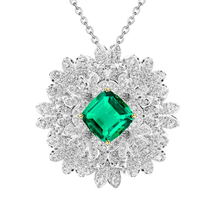 Colombian Emerald Cushion Cut Precious Stone Pendant in 14 Karat Two Tone Gold – main view
