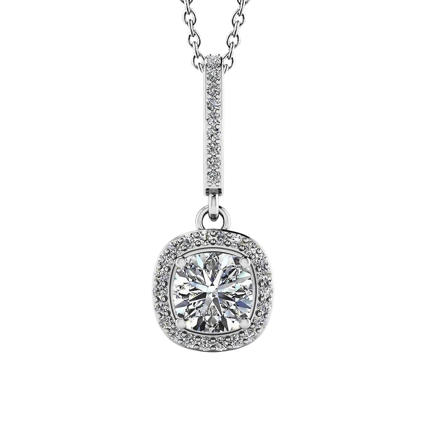 Real Cushion Cut Diamond Ravishing Drop Pendant Necklace 4.31 Carat WG 14K