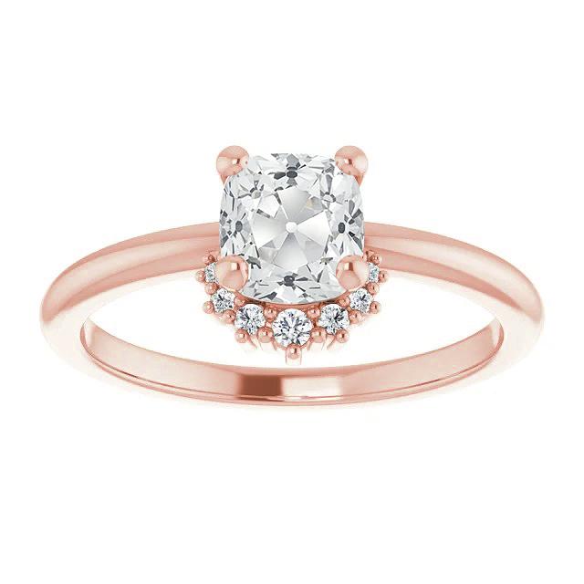 Real Cushion Old Mine Cut Diamond Ring Prong Set Rose Gold Jewelry 4 Carats