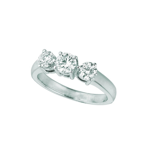 Real Diamond 3 Stones Ring 1 Carat 14K White Gold Jewelry