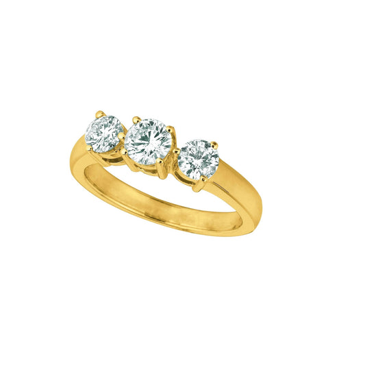 Real Diamond 3 Stones Ring 1 Carat 14K Yellow Gold Jewelry New