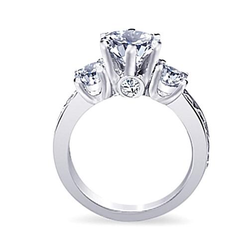 Real Diamond 3.11 Carat Three Stone Ring Style Jewelry White Gold 14K