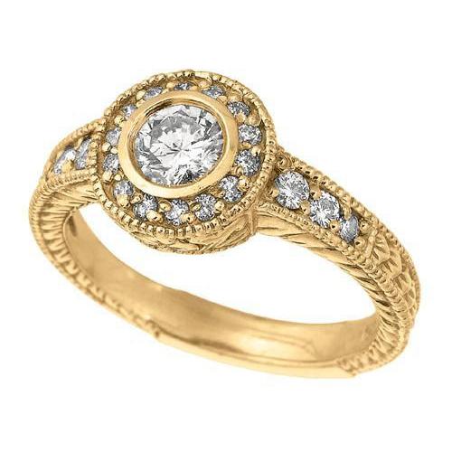 Real Diamond Anniversary 0.80 Carat Fancy Ring Bezel Setting Jewelry YG 14K