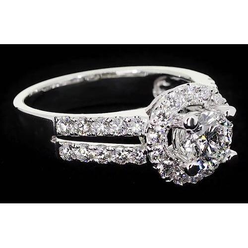 Diamond Anniversary Ring 2 Carats Halo White Gold 14K Jewelry