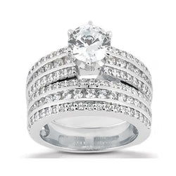 Real Diamond Anniversary Ring Engagement Set 3 Carats White Gold 14K