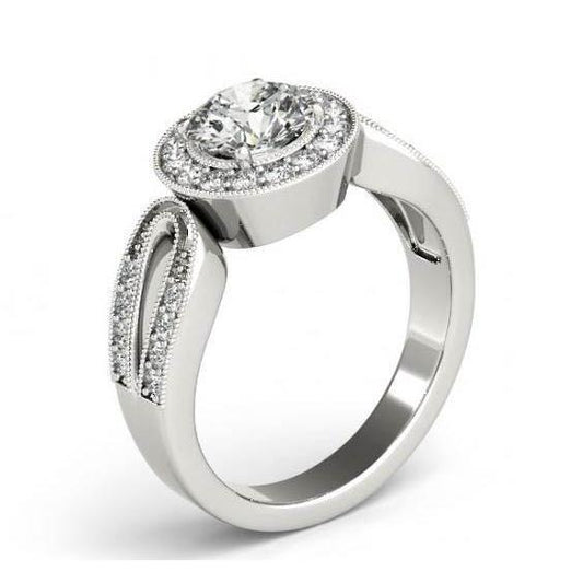 Real Diamond Anniversary Round Engagement Halo Ring 1.35 Carat WG 14K