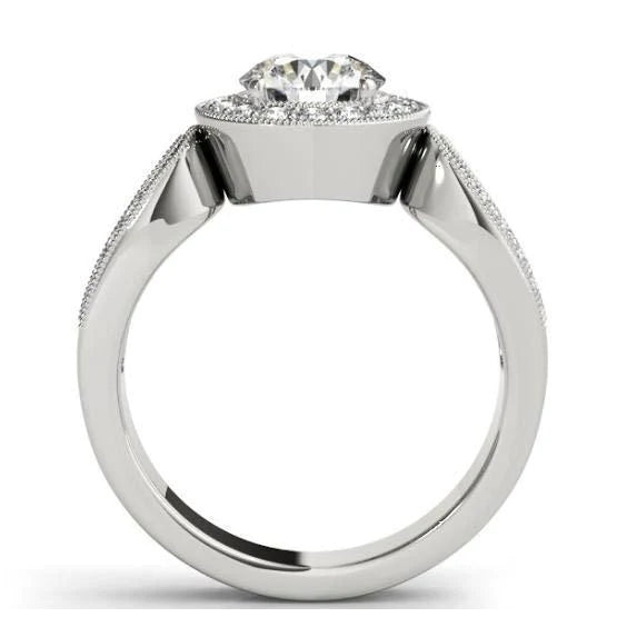 Real Diamond Anniversary Round Engagement Halo Ring 1.35 Carat WG 14K