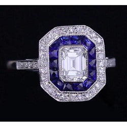 Real Natural Earth Mined Diamond Antique Style Ring 4.50 Carats Blue Sapphires Ladies Jewellery