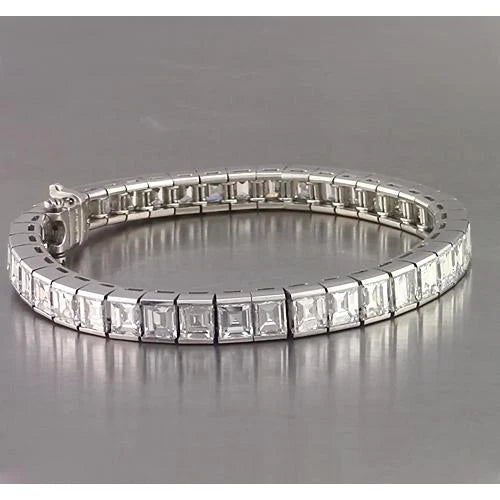 Real Diamond Asscher Tennis Bracelet 26.65 Carats White Gold Jewelry New