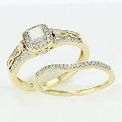 Real Diamond Bridal Engagement Set Ring 2 Carats Yellow Gold 14K Jewelry New