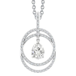 Real Diamond Circle Pendant Prong Set Pear Old Miner 3.50 Carats Gold