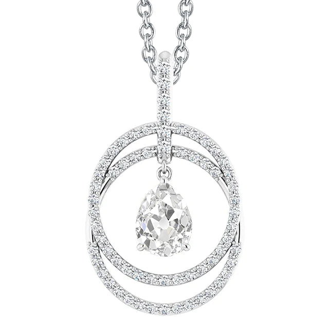 Real Diamond Circle Pendant Prong Set Pear Old Miner 3.50 Carats Gold