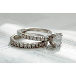 Real Diamond Custom Jewelry Engagement Ring & Eternity Band Set