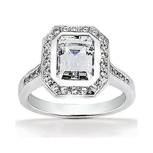 Real Diamond Emerald Cut Halo Ring 2.25 Carats