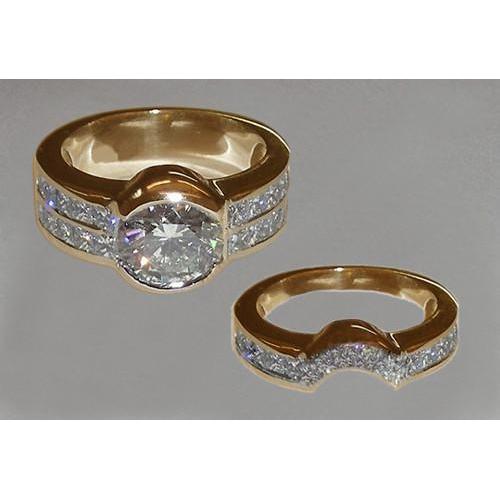 Real Diamond Engagement Antique Ring & Band Set 6.50 Ct. Yellow Gold