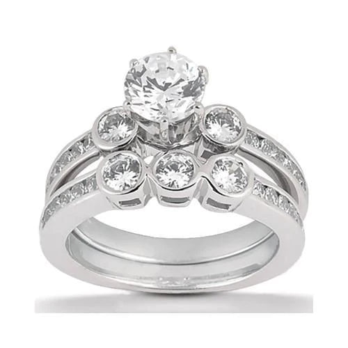 Real Diamond Engagement Fancy Ring Set 1.85 Carats White Gold Jewelry