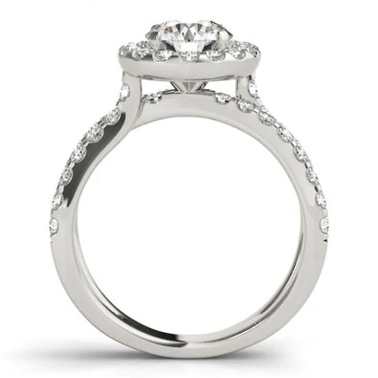 Real Diamond Engagement Halo Ring 2.50 Carats Split Shank White Gold 14K