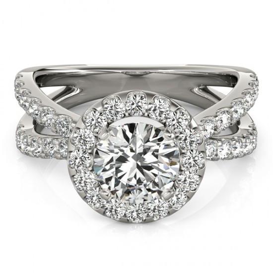 Real Diamond Engagement Halo Ring 2.50 Carats Split Shank White Gold 14K