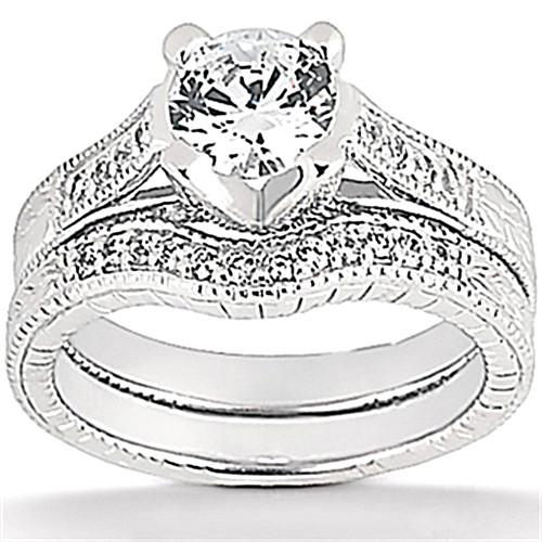 Real Diamond Engagement Ring 1.77 Ct. Set Antique Style White Gold 14K