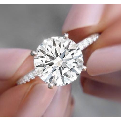Real Diamond Engagement Ring 2.50 Carats Round Diamonds White Gold 14K
